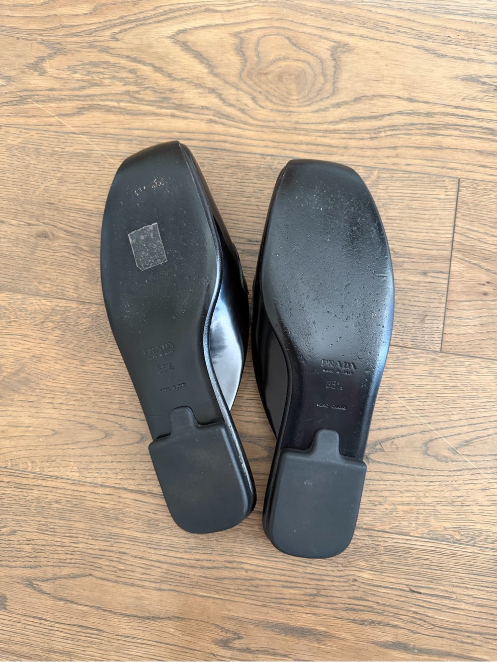 Prada Black Leather Slide Mules with Silver Heart Accent - Picture 2 of 2